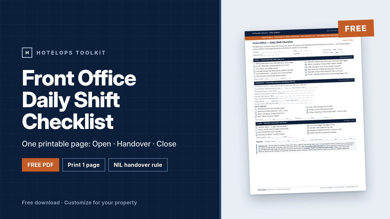 Free Front Office Daily Shift Checklist cover